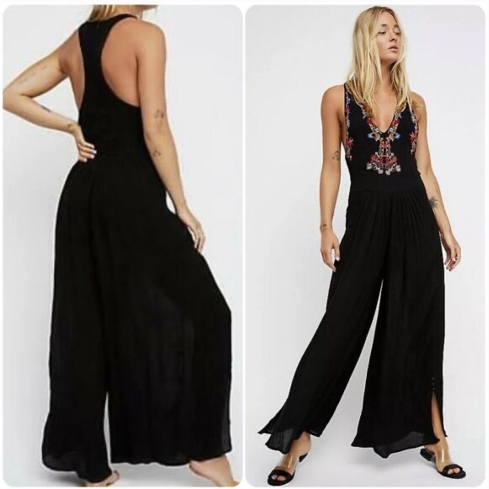 Free People Amalfi Embroidered Sleeveless Black Jumpsuit Size 2 NWT